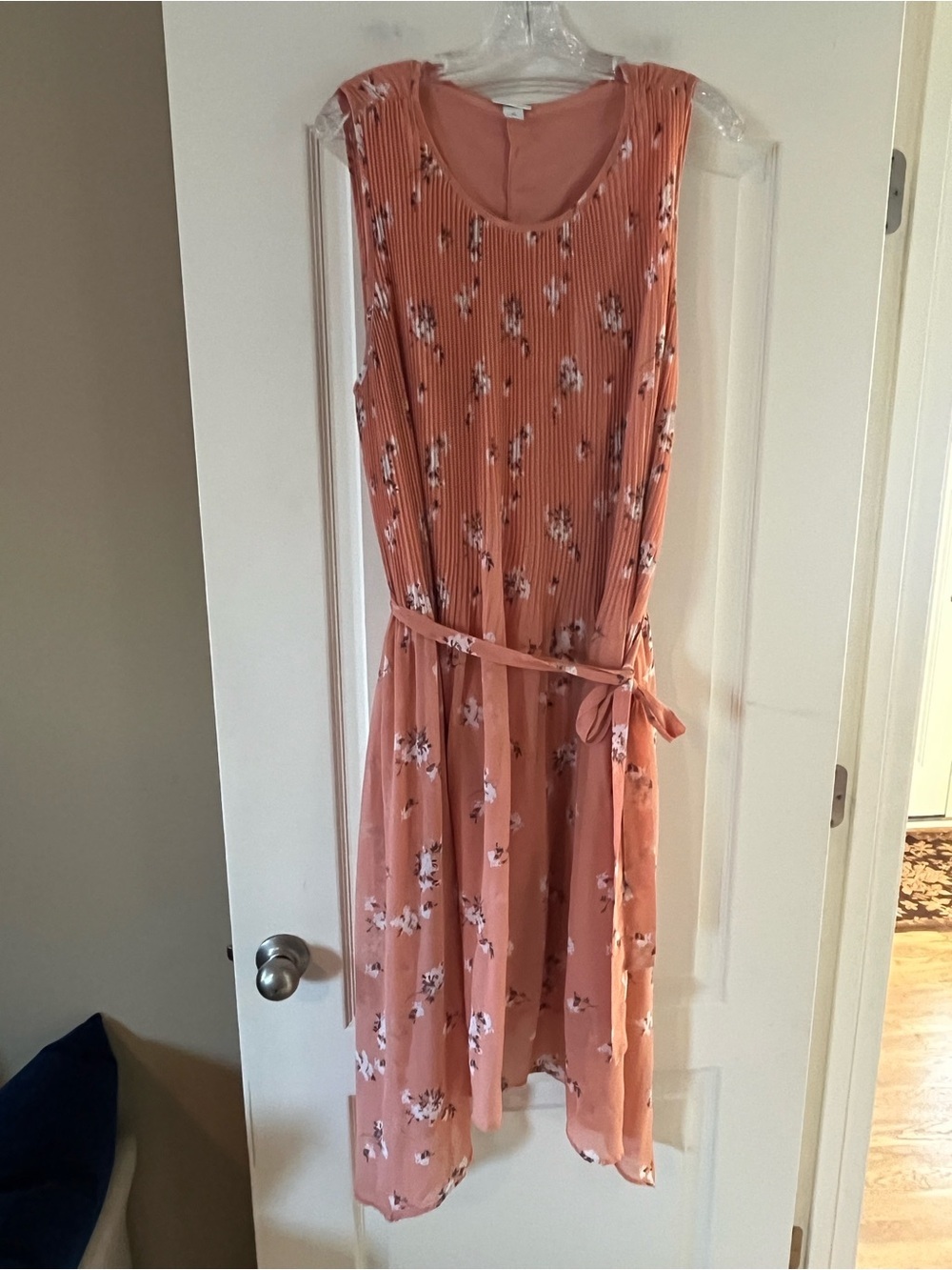 Ava & Viv Dusty Coral Floral Pleated Midi Asymmetrical Lined Dress Size 1X